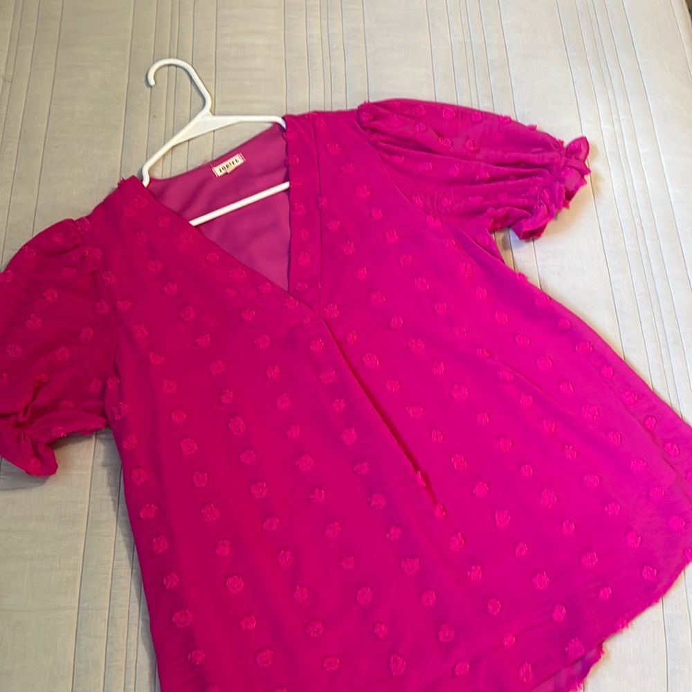 Hot pink minky dot shirt.